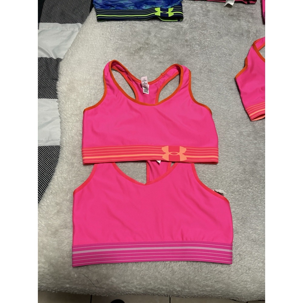 New Under Armour Women's Lot Of 2 Pink Sports Bras Paddless Size Medium Bundle B